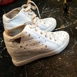 GUESS WEDGE SNEAKERS SWAROVSKI CRYSTALS OOAK WOMANS SZ 8